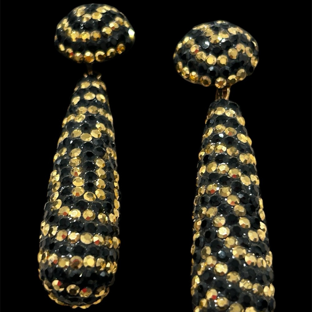 Vintage Bellini Gold/Black Runway Glitz Crystal Teardrop - New Designer